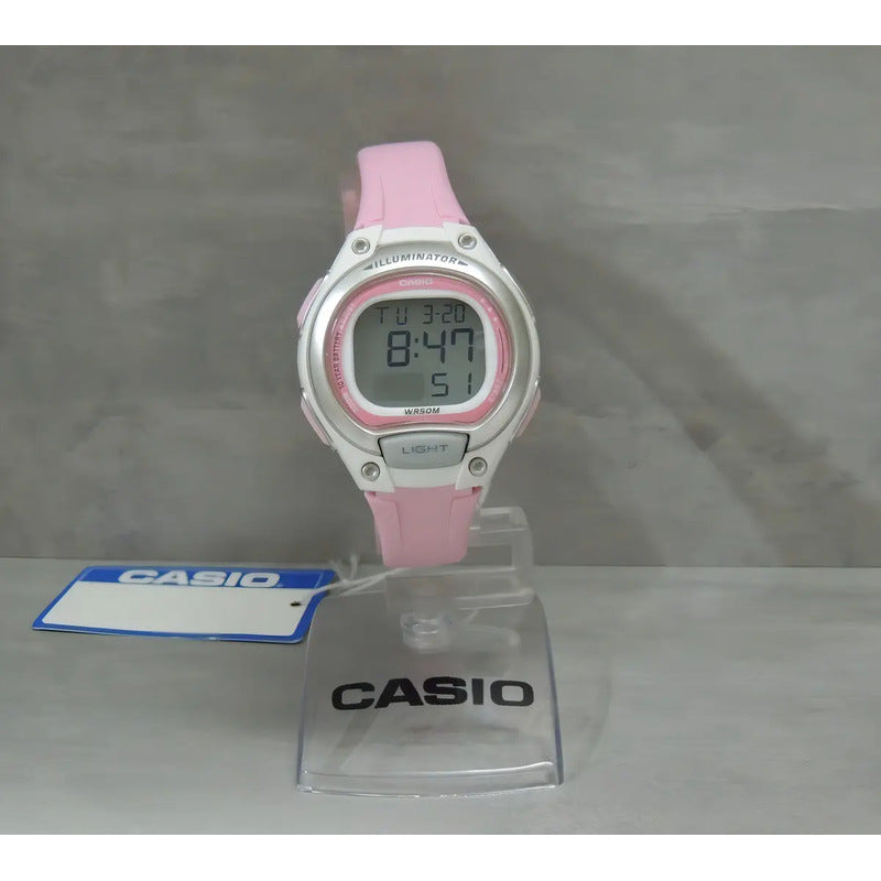 Reloj Mujer Casio Lw-203-4a Rosado Digital / Correa Rosa Bisel Blanco Fondo Rosa Plata Relojes De Muñeca