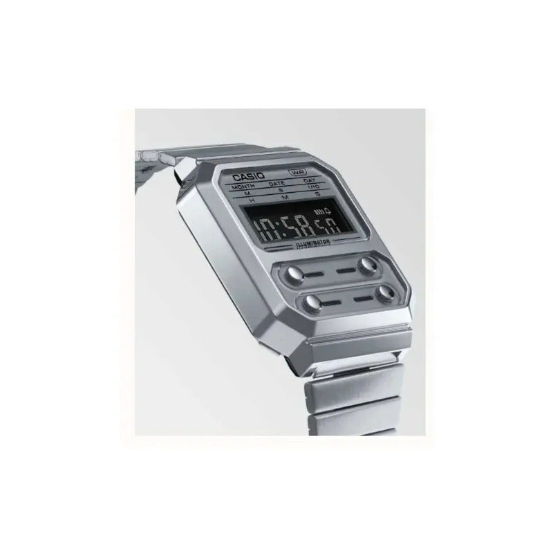 Reloj Casio Vintage A-100we-7b Agente Oficial Casiocentro Plateado