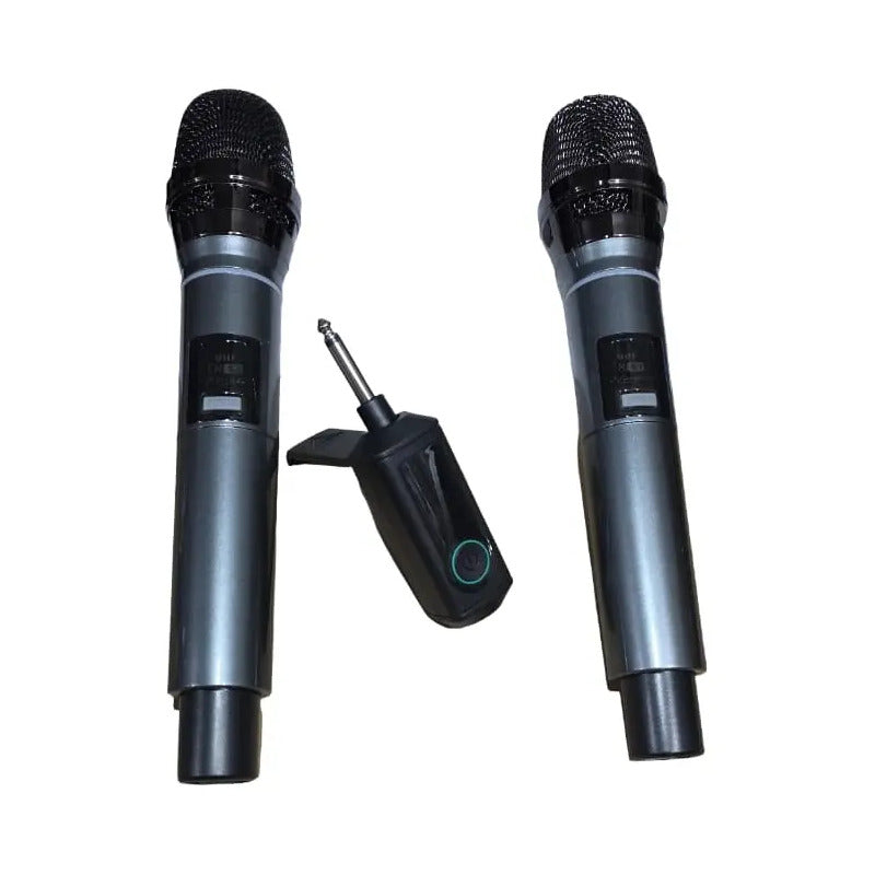 Kit 2 Micrófonos Inalámbricos Profesionales Karaoke Gris Oscuro