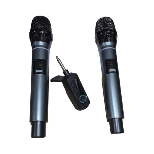 Kit 2 Micrófonos Inalámbricos Profesionales Karaoke Gris Oscuro