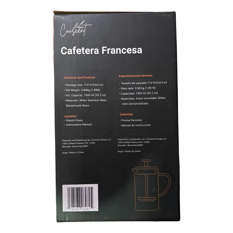 Cafetera Francesa Manual Cuiscent Plateado Con Negro