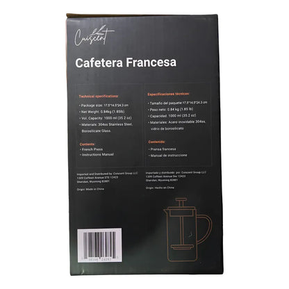 Cafetera Francesa Manual Cuiscent Plateado Con Negro