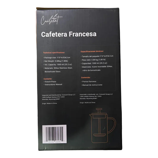 Cafetera Francesa Manual Cuiscent Plateado Con Negro