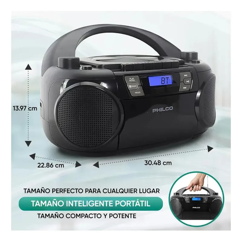 Boombox Cd Bluetooth Y Casete 12w Color Negro