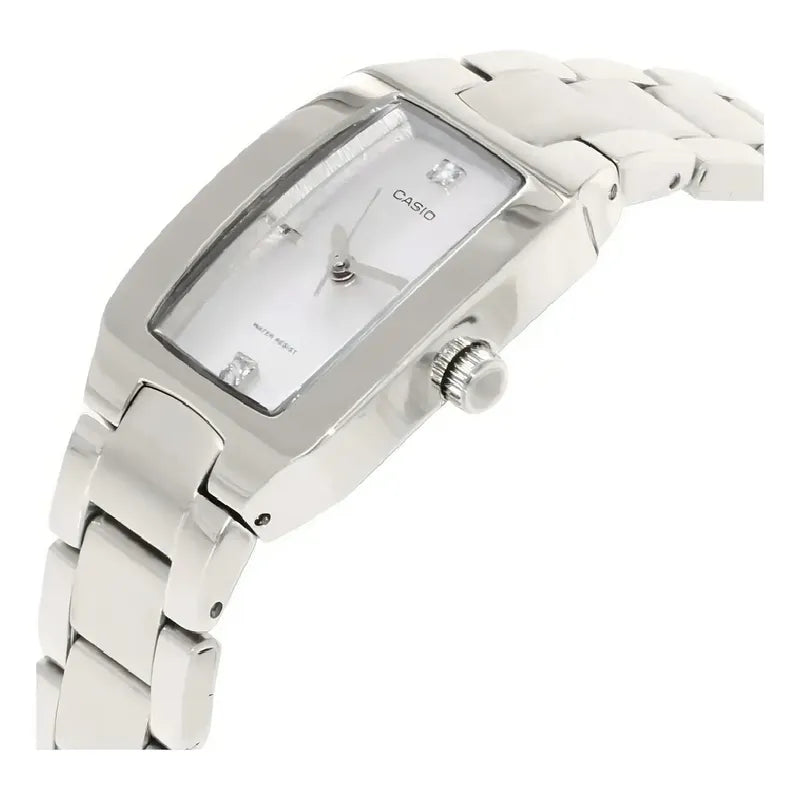 Reloj Casio Para Mujer De Acero Inoxidable Plateado Con Fondo Gris Claro Negro