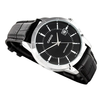Reloj Pulsera Casio Mtp-v004l-1a Con Correa De Cuero Color Negro - Bisel Plata Plateado