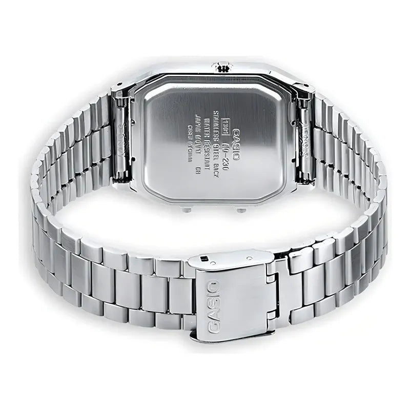Reloj Casio Vintage Digital De Cuarzo Con Cronógrafo Y Malla De Acero Inoxidable Plateado Celeste