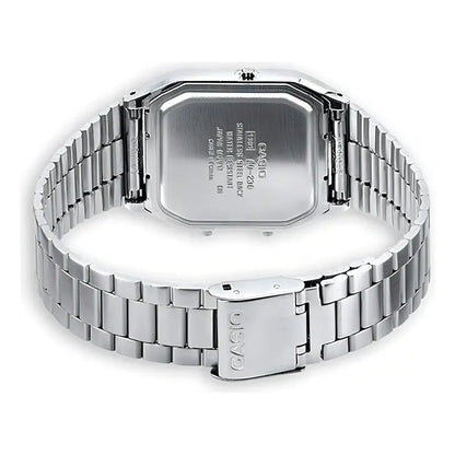 Reloj Casio Vintage Digital De Cuarzo Con Cronógrafo Y Malla De Acero Inoxidable Plateado Celeste