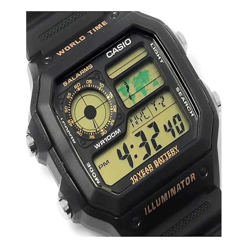 Reloj Pulsera Digital Casio Ae-1200wh-1b Con Correa De Resina Color Negro