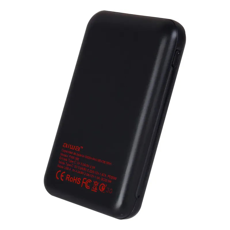 Cargador Batería Externa Power Bank 10.000 Mah Aiwa Paw-300 Color Negro