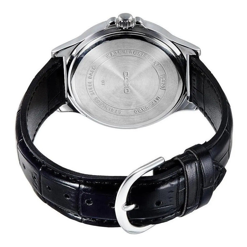 Reloj Pulsera Casio Mtp-v004l-1a Con Correa De Cuero Color Negro - Bisel Plata Plateado