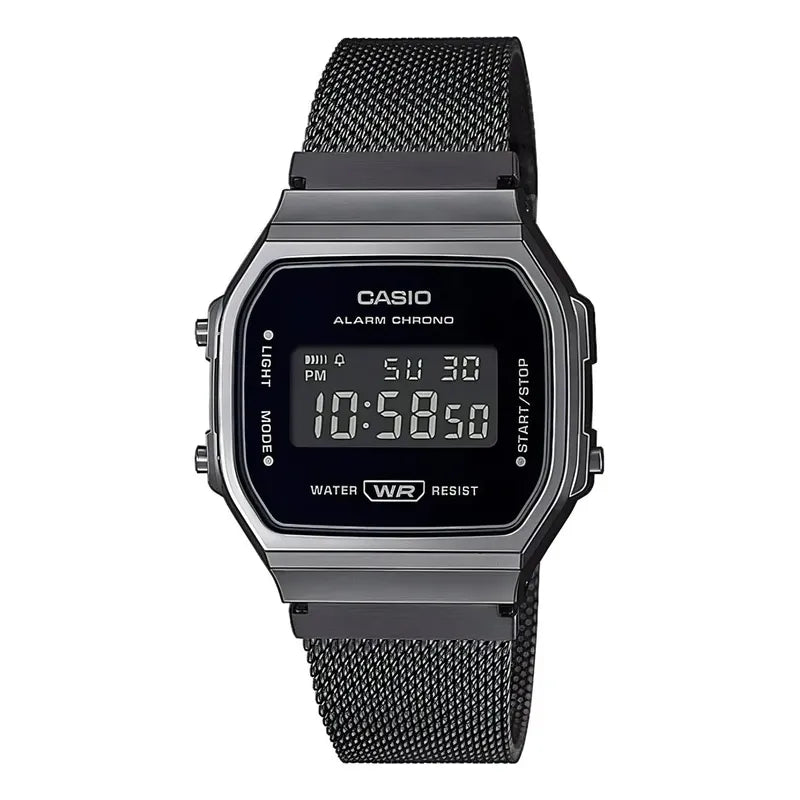 Reloj Casio Vintage Retro A-168wemb-1b Malla Tejida Gris Osc Negro
