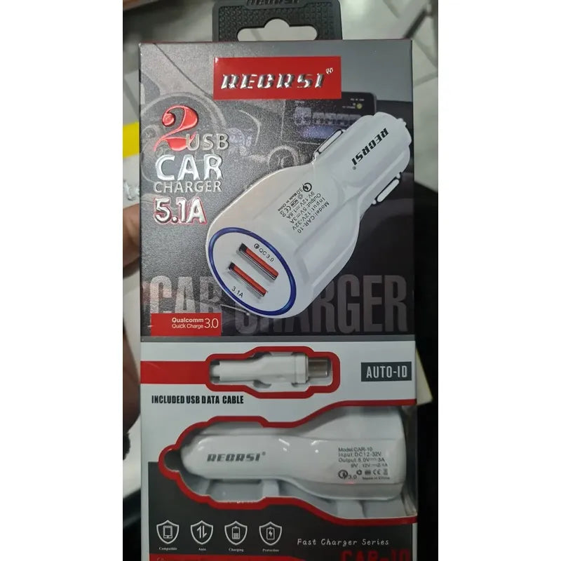 Cargador Para Auto  2 Puertos Usb  Regrsi Blanco