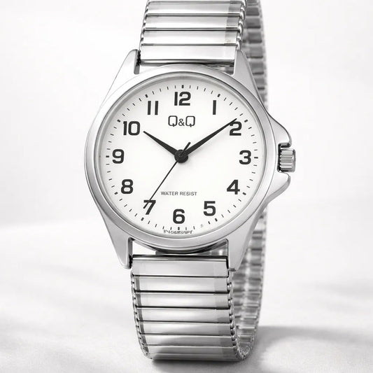 Reloj De Mujer Pulsera Elasticada Qyq C37a-023py Plateado Blanco