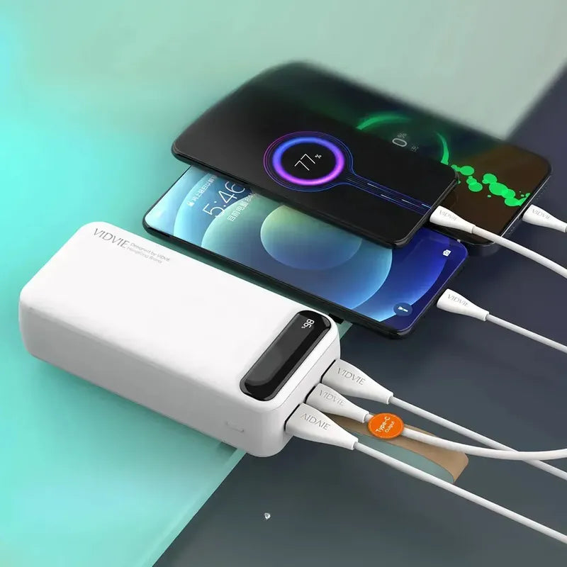 Cargador Portátil Powerbank 30000mah Linterna Led 22.5w Blanco