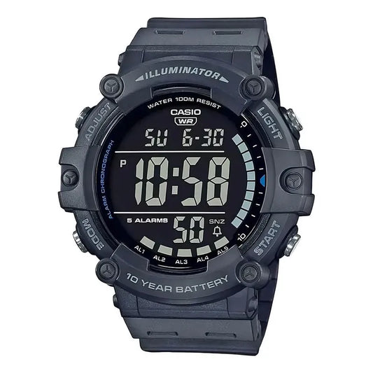 Reloj Casio Ae-1500wh-8bvdf Con Iluminación Digital Para Hombre, Correa Negra, Bisel Negro, Fondo Negro