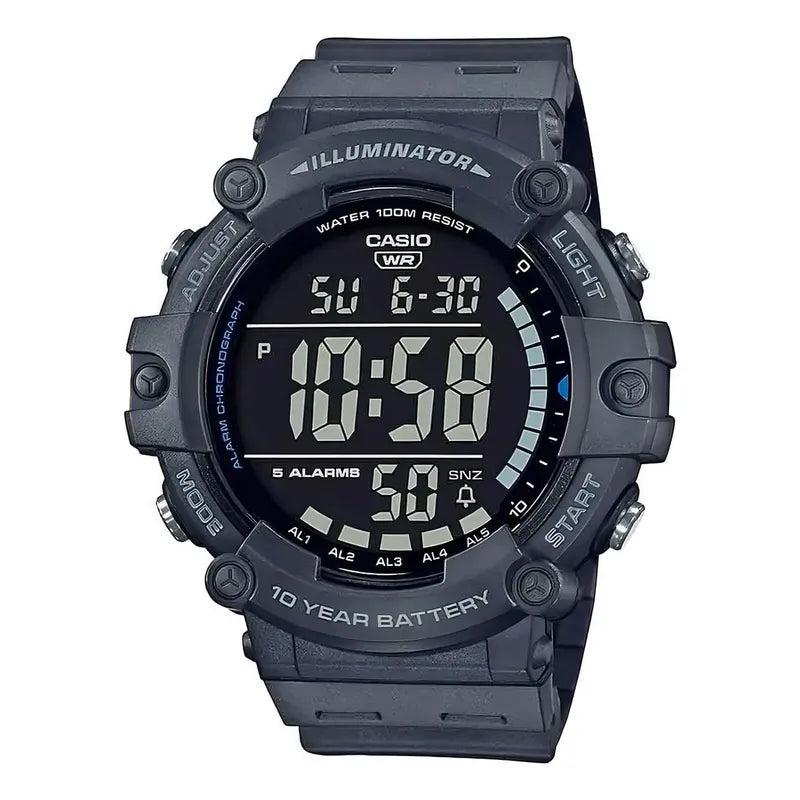 Reloj Casio Ae-1500wh-8bvdf Con Iluminación Digital Para Hombre, Correa Negra, Bisel Negro, Fondo Negro