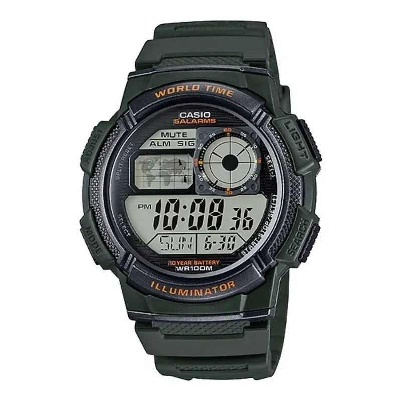 Reloj Pulsera Casio Youth Series Ae-1000w-3a Hombre Verde Oscuro Negro Gris Claro