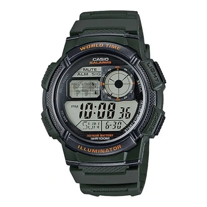 Reloj Pulsera Casio Youth Series Ae-1000w-3a Hombre Verde Oscuro Negro Gris Claro