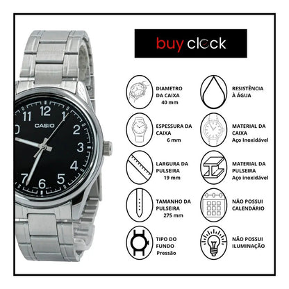 Reloj Casio Mtpv005d-1b4 Hombre Analogo Metal Plateado Negro