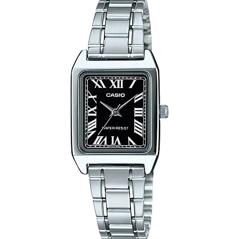 Reloj Casio Ltpv007 Mujer Acero Inoxidable Números Romanos Color Del Fondo Negro Ltp-v007d-1b