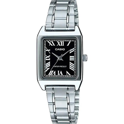 Reloj Casio Ltpv007 Mujer Acero Inoxidable Números Romanos Color Del Fondo Negro Ltp-v007d-1b