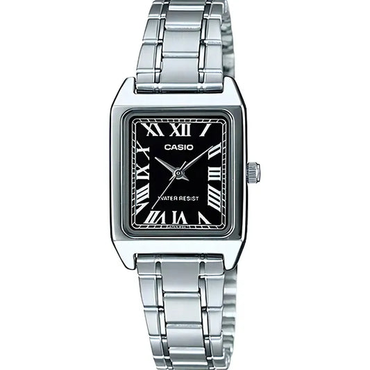 Reloj Casio Ltpv007 Mujer Acero Inoxidable Números Romanos Color Del Fondo Negro Ltp-v007d-1b