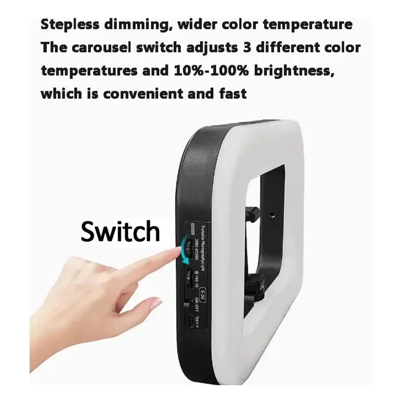 Aro De Luz Rectangular Rgb Portátil Recargable Negro Dimiable