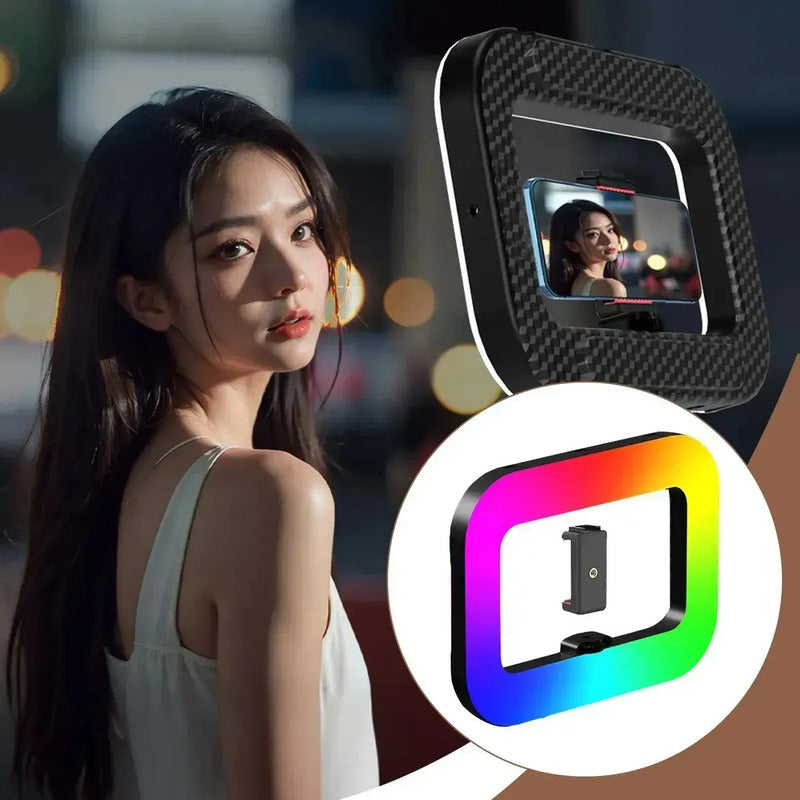 Aro De Luz Led Rgb Multicolor Recargable Selfie Inalambrico Negro Rgb
