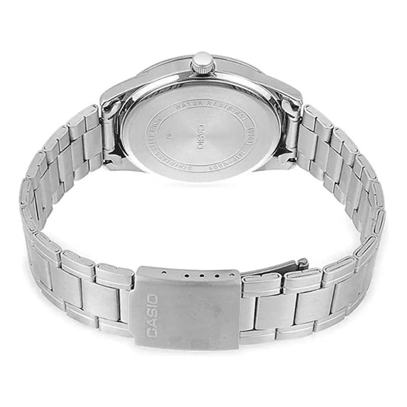 Reloj Pulsera Casio Mtp-v004d-7b2 Con Correa De Acero Inoxidable Color Plateado - Fondo Gris