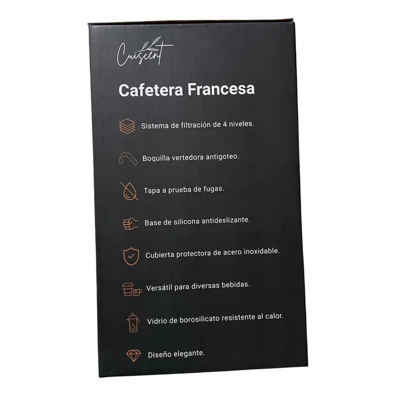 Cafetera Francesa Manual Cuiscent Plateado Con Negro