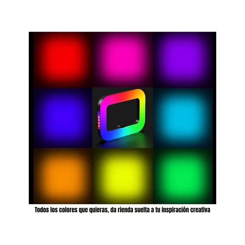 Aro De Luz Led Rgb Multicolor Recargable Selfie Inalambrico Negro Rgb
