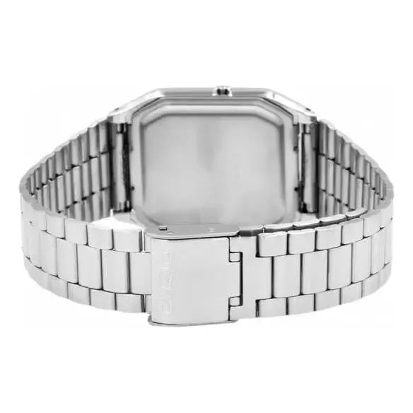 Reloj Casio Vintage Digital De Cuarzo Con Cronógrafo Y Malla De Acero Inoxidable Plateado Celeste