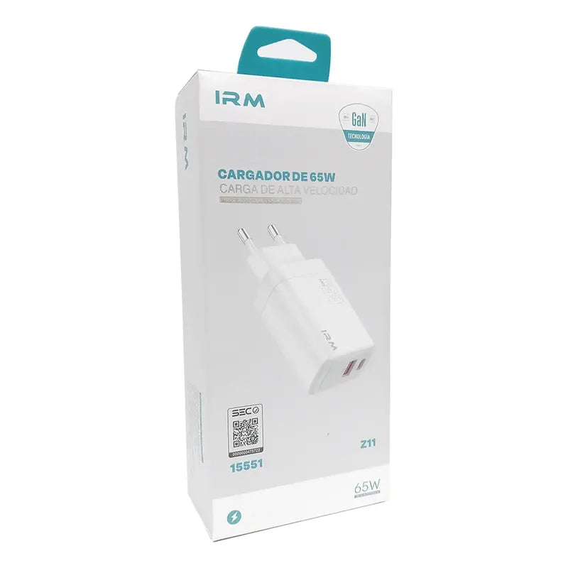 Cargador Gan 65w Compacto Doble Puerto Tipoc Usb A Blanco