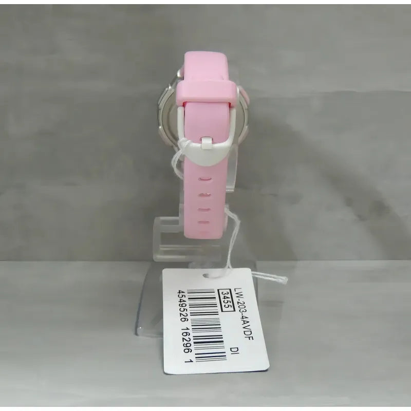 Reloj Mujer Casio Lw-203-4a Rosado Digital / Correa Rosa Bisel Blanco Fondo Rosa Plata Relojes De Muñeca