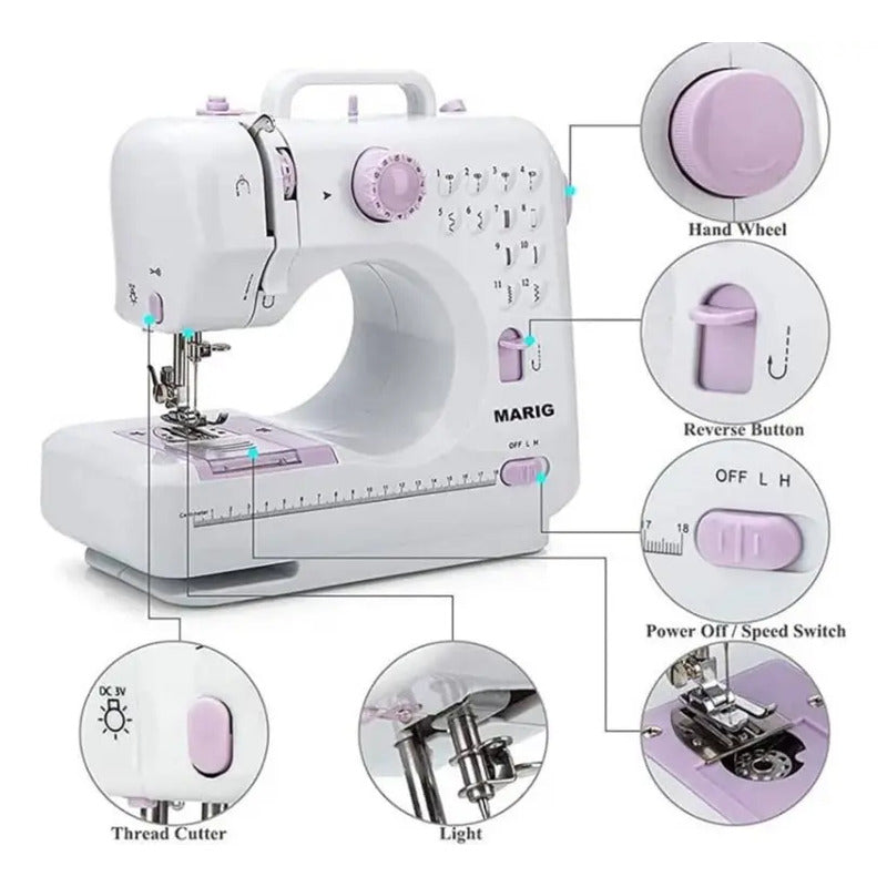 Maquina De Coser Mini Multifuncional Sm-505l Blanco