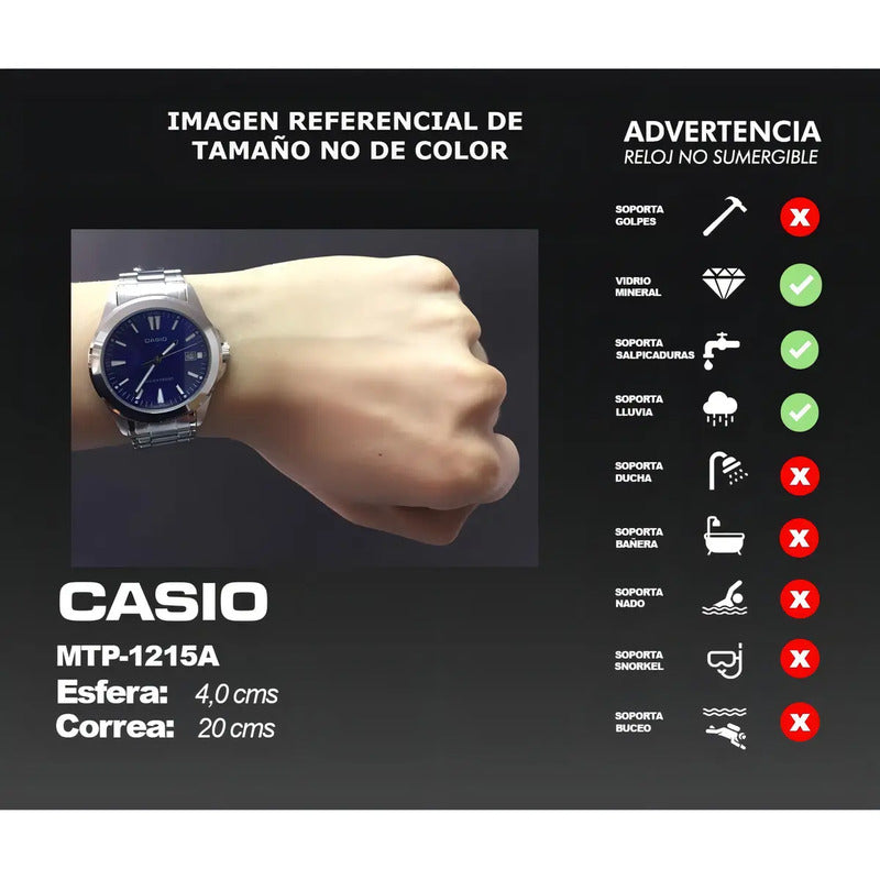 Reloj Pulsera Casio Mtp-1215a-7a Con Correa De Acero Inoxidable Color Plateado