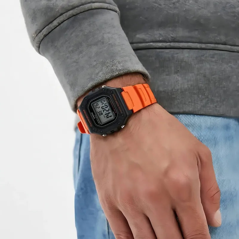 Reloj Casio Youth W-218h-3av Hombre,correa Naranja Bisel Neg Naranja Negro Gris