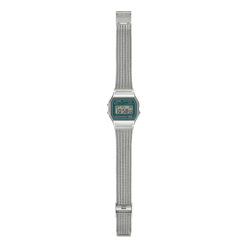 Reloj Casio A-158wem Unisex Digital Plateado Acero Verde