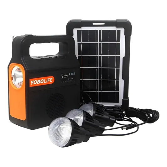 Kit Emergencia Solar Con Radio-parlante+ Linterna+ Foco Negro