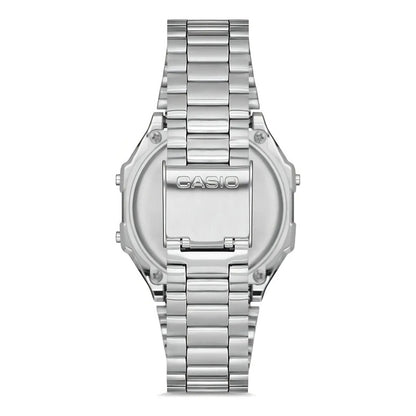 Reloj Pulsera Digital Casio A168wa-1 Con Correa De Acero Inoxidable Color Plateado - Fondo Gris/negro/azul
