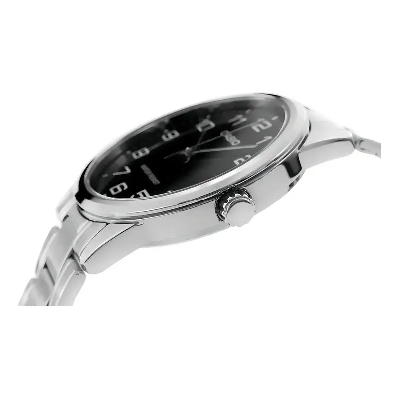 Reloj Pulsera Casio Mtp-v001d-1budf Con Correa De Acero Inoxidable Color Plateado - Fondo Negro