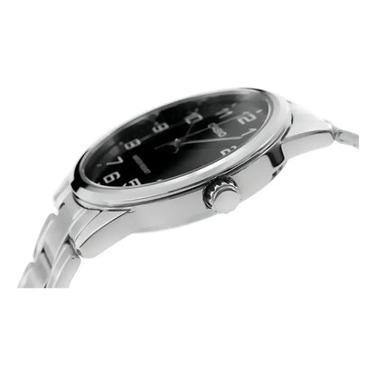 Reloj Pulsera Casio Mtp-v001d-1budf Con Correa De Acero Inoxidable Color Plateado - Fondo Negro