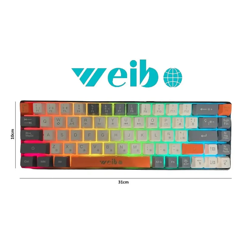 Teclado Gamer Weibo Wb333 Mini Rgb Iluminación Multiefecto Usb-c Compacto Negro Español De Latinoamérica